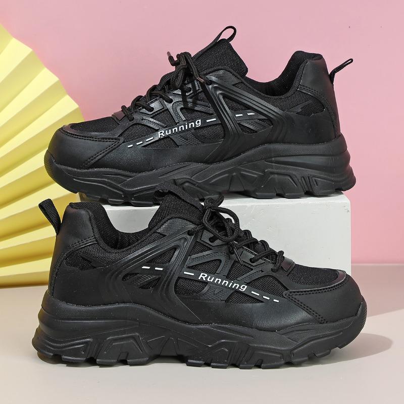 Women Chunky Sneakers Breathable Lace Up Walking Platform Shoes Couples Casual Shoes