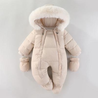 Winter Newborn Baby Girl Clothes Thicken Baby Romper with Gloves Warm Baby Jumpsuit Hooded Plus Velvet Children's Clothing