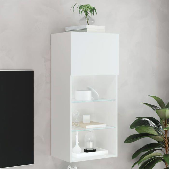 VidaXL Meuble TV avec Lumières LED, Armoire de Télévision Murale avec Rangement, Meuble Télé Suspendu Salon Salle de Séjour, 837043