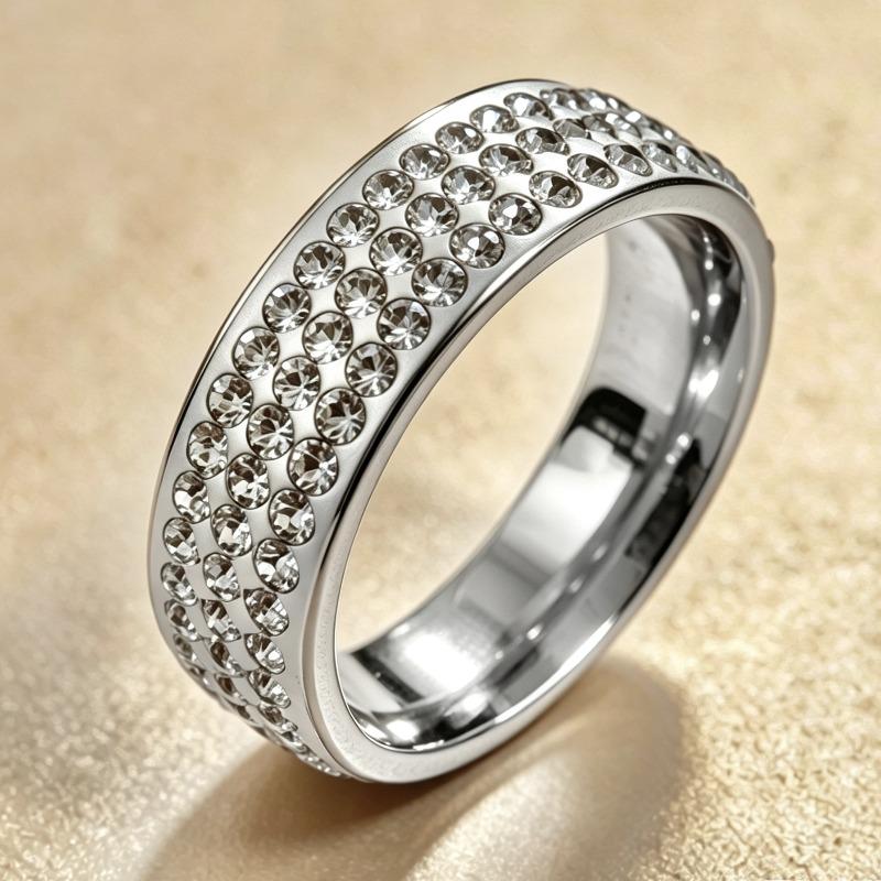 Three-row Diamond Curved Metal Ring, European and American Fashion Versatile Couple Ring, Niche Diamond Ring