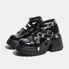 2025 Punk Women's Chunky Heels Shoes Fashion Black Gothic Buckle Belt Straps Platform Casual Pumps