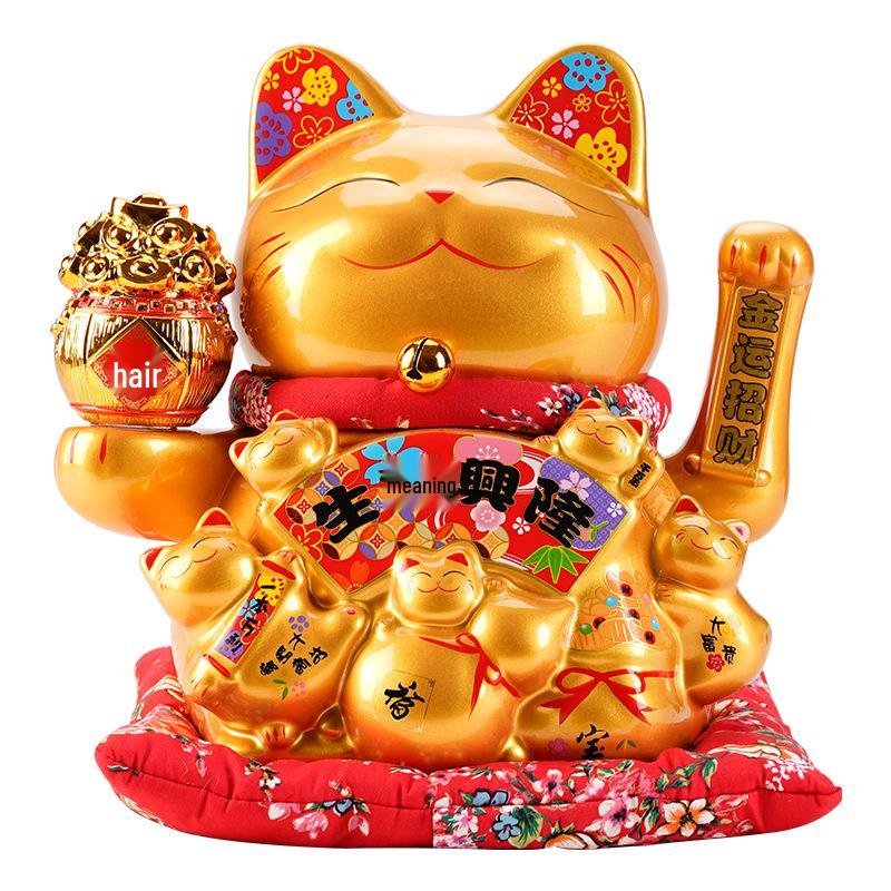 Ceramic Waving Fortune Cat Figurine for Home and Shop Decor