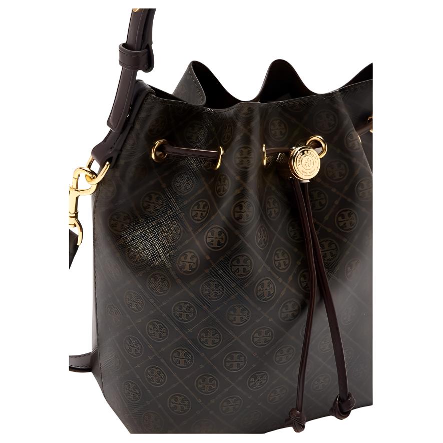 Tory Burch T Monogram Brand Micro Logo Adjustable Detachable Shoulder Strap Bucket Bag Women Bags Black Brown 168805-200