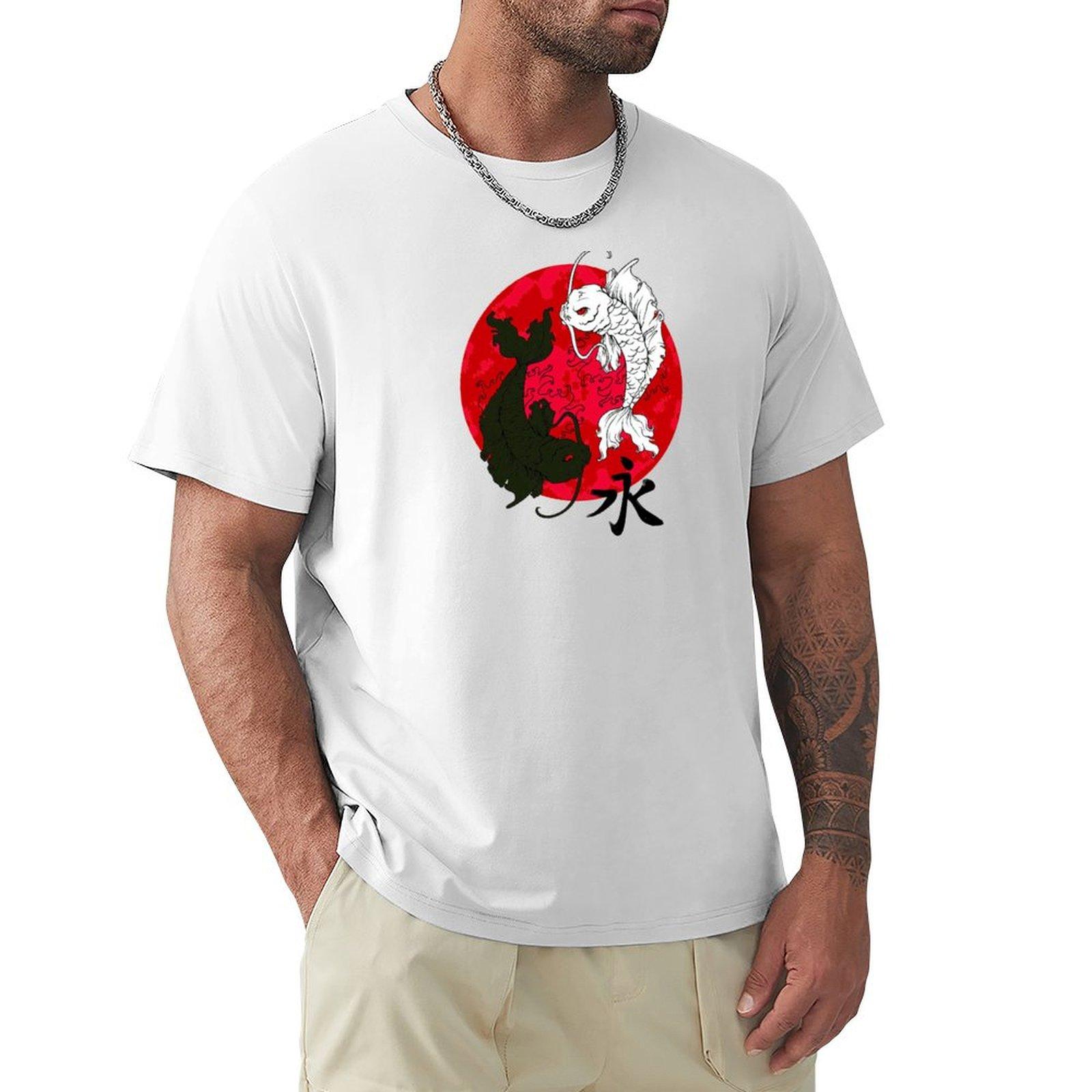 Koi Fish Ying Yang In White Tshirt Summer Sports Quick Dry Tshirt S