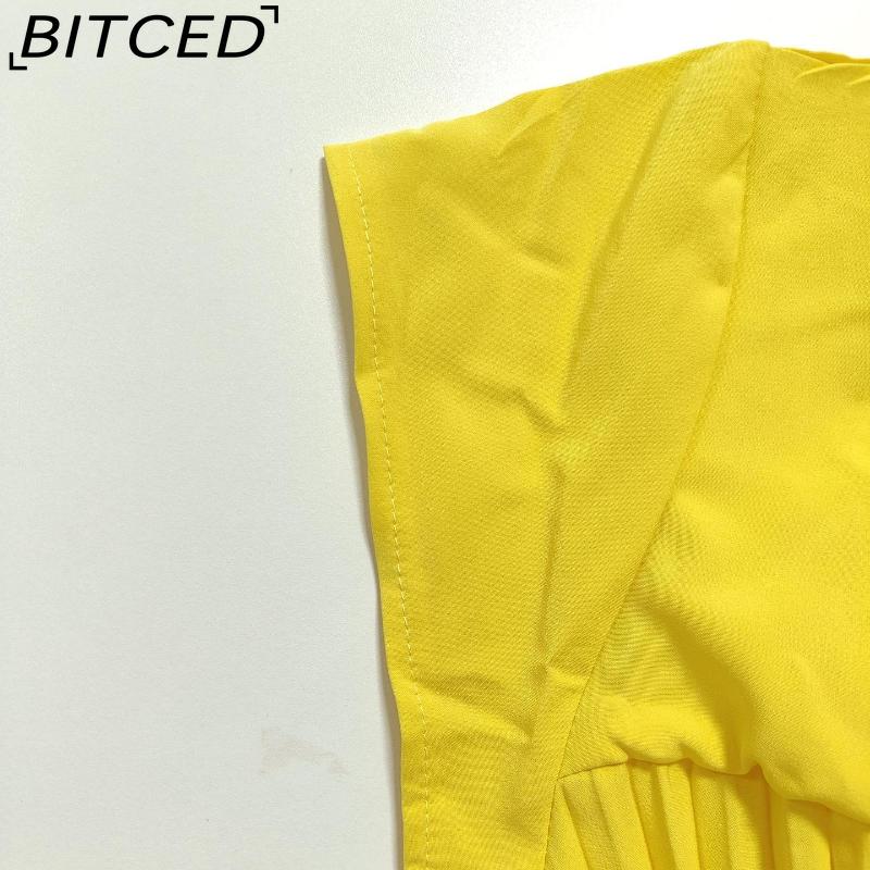 BITCED Herbst Damen Elegantes Mode O-Ausschnitt Ärmelloses Plissee Maxikleid