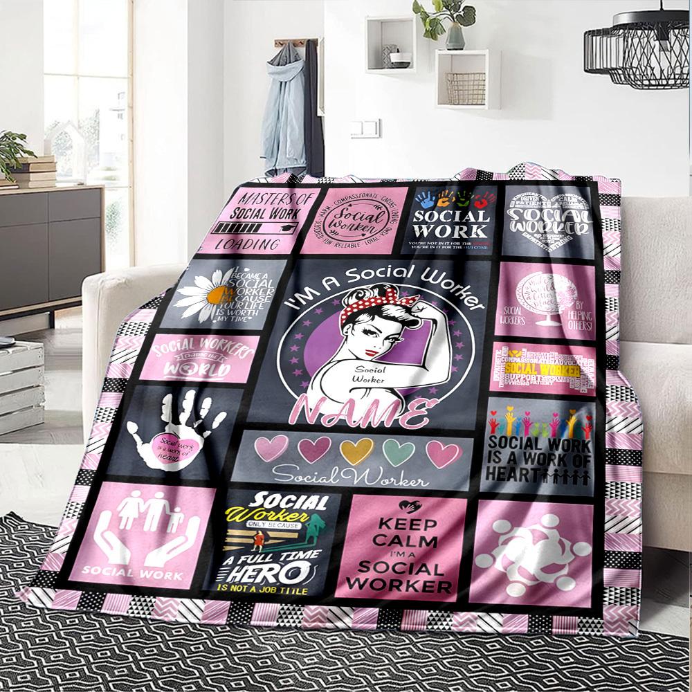 Social Work Heroes And Heartfelt Dedication Throw Customizable Blanket Customize Text Ultrasoft Perfect For Sofa Couch Office Bed Picnics Allseason