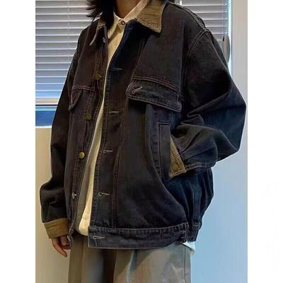 Vintage Unisex Džínová Bunda s Patchworkem z Manšestru v Americkém Stylu, Nadměrná