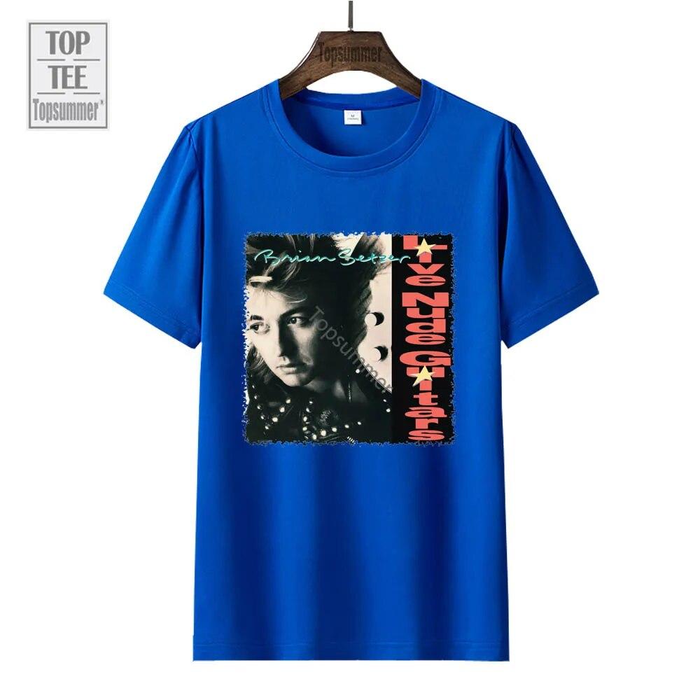 Live Nude Guitars Album T-Shirt Brian Setzer Tour T Shirt Unisex Pop Streetwear Short Sleeve Tee Shirt FeUnisex Black Clothings