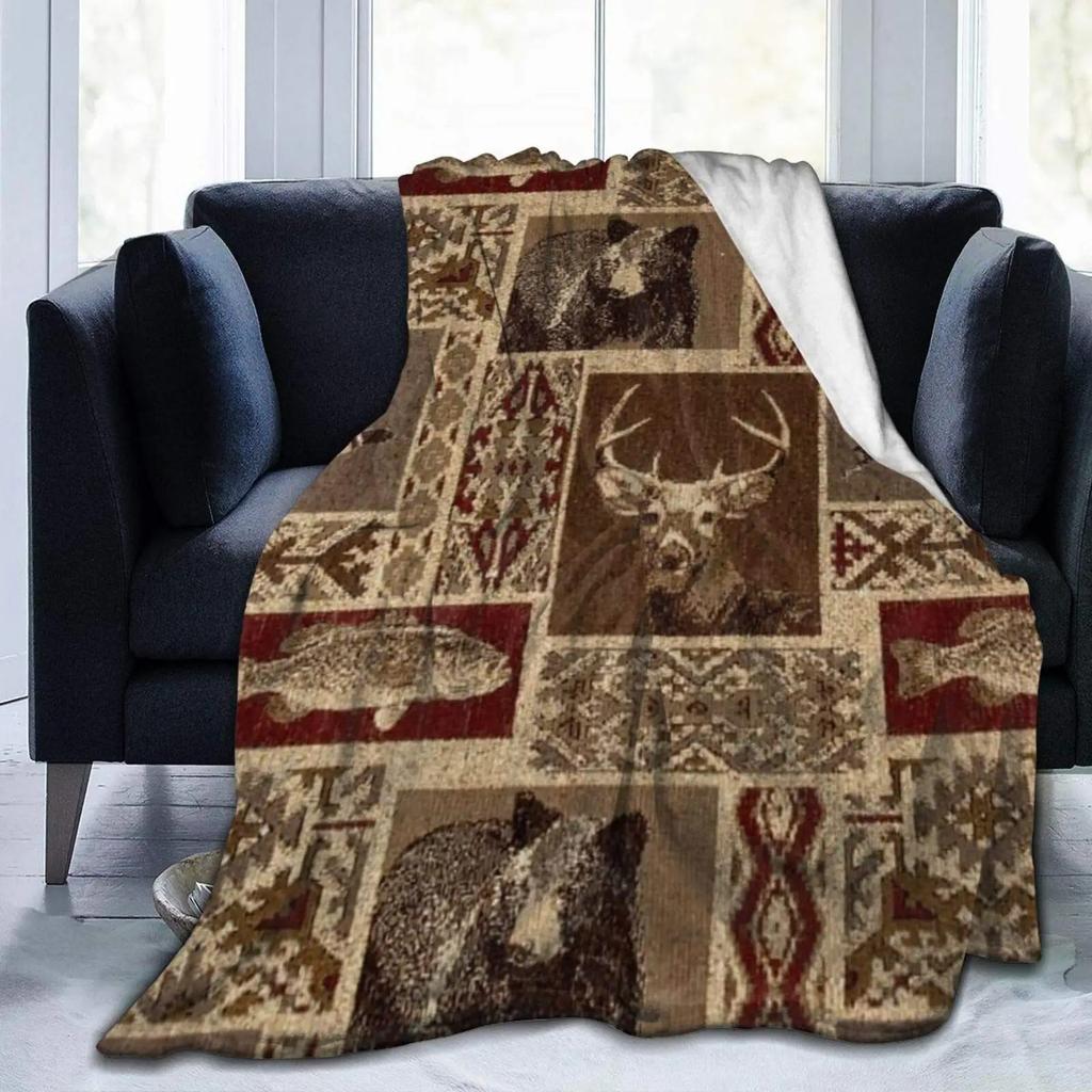 Country cottage bear moose blanket sofa decoration blanket travel warm blanket boys and girls holiday gift