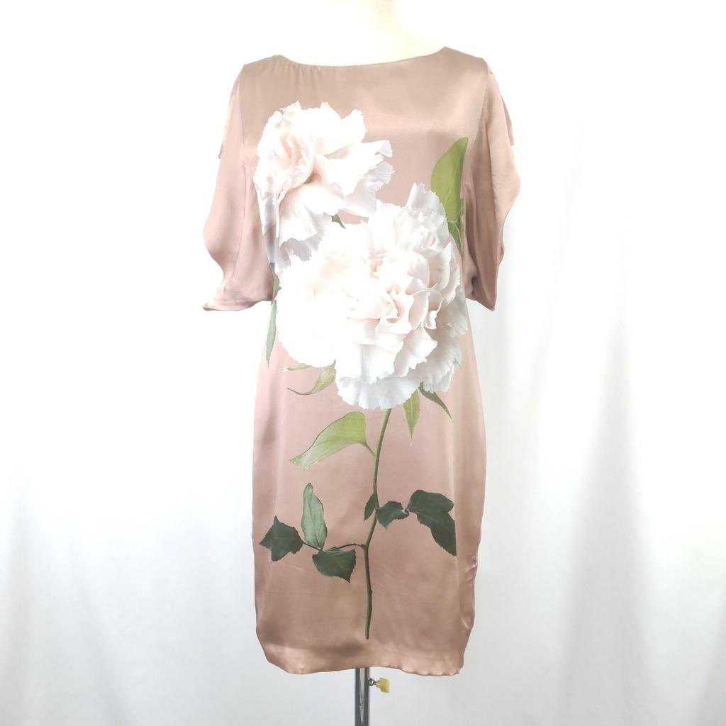 Excellent Condition Italy MAX&CO Silk 100% Short Sleeve Dress M Pink Floral Knee-Long(USED)