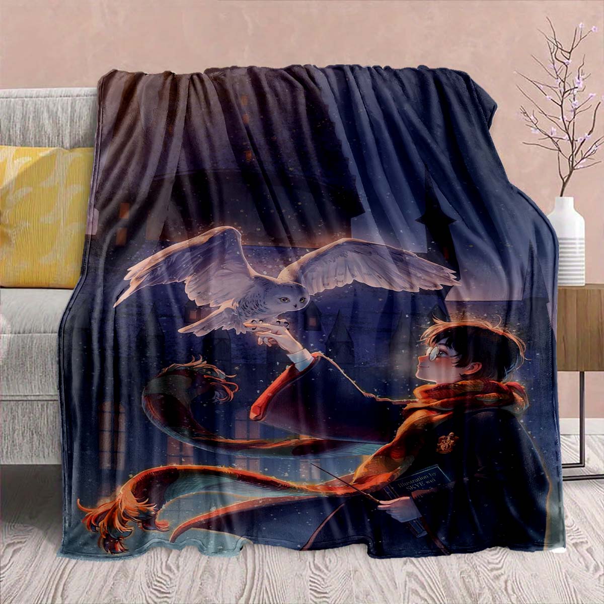 

Magic Owl Flannel Blanket - Soft Warm Perfect for Sofa, Bedding Camping Travel Office Home Decor 75x90cm