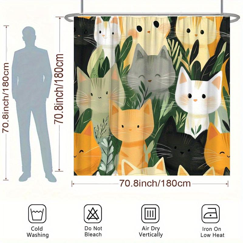 Cute Cats In Various Poses Shower Curtain - Water-Resistant, Easy To Clean, Adds a Fun and Adorable Touch To Your Bathroom Decor