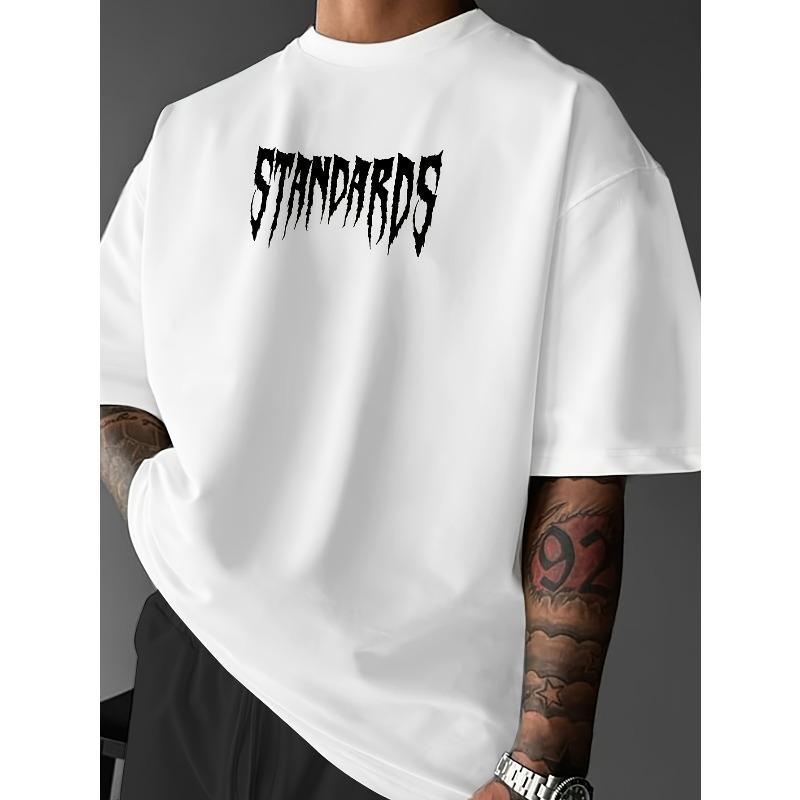 European Sizes Men'S Streetwear Graphic T-Shirt - "Standards" Design with Wolf & Skull Print, Loose Fit Round Neck Tee