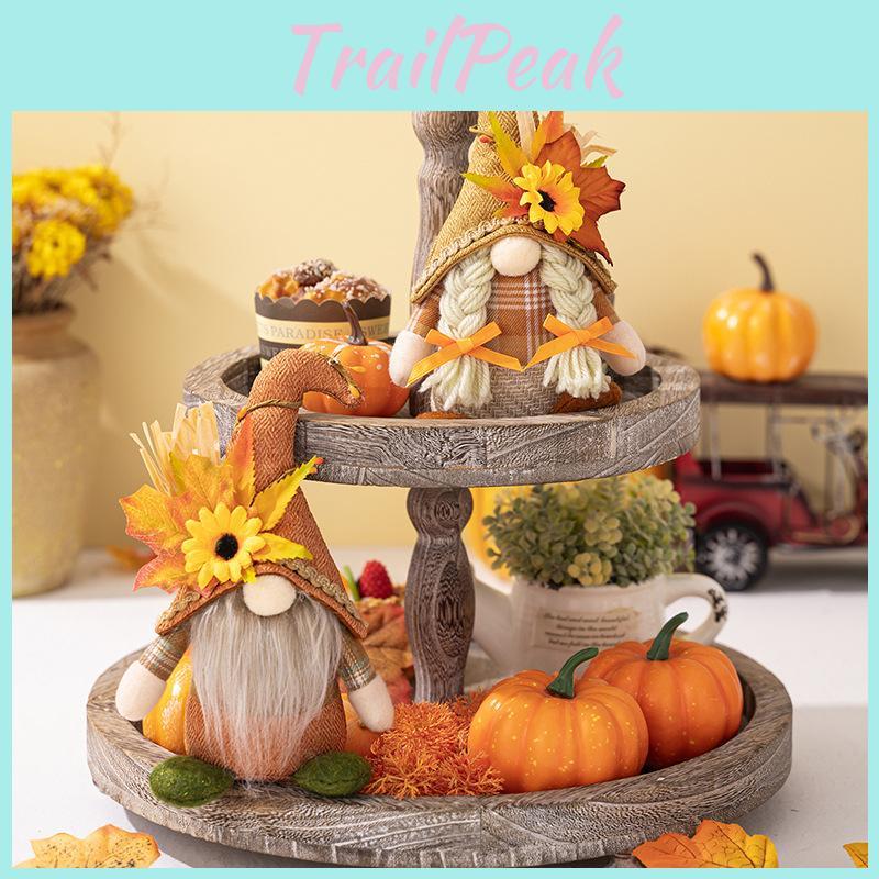 Charming Thanksgiving Decoration Standing Gnome Doll In Sunflower Hat And Autumn Leaves