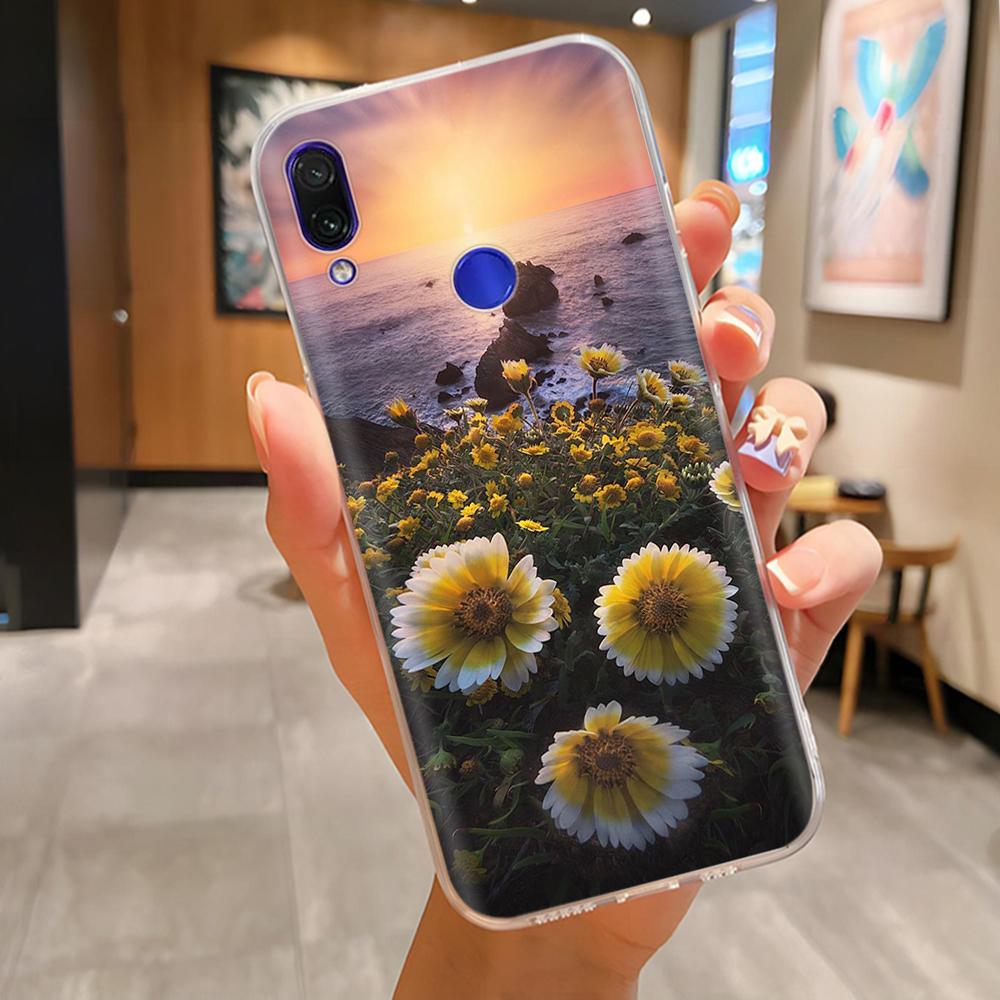 Soft Case For Xiaomi Redmi Note 7 Cover Flowers Soft TPU Silicone Phone Cases on Redmi Note7 Pro Protective Back Cover Fundas