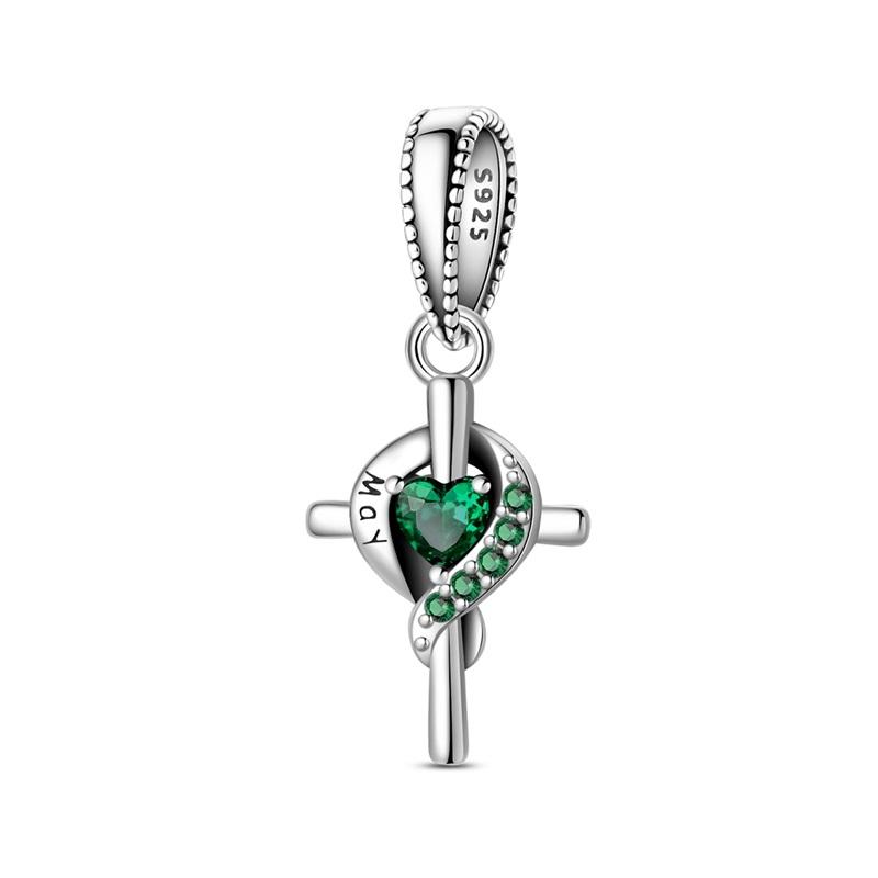 Copper Cross Birthday Stone Silicon Stop Charms Bead Dolphin Horseshoe Pendant For Original Bracelet Women Jewelry
