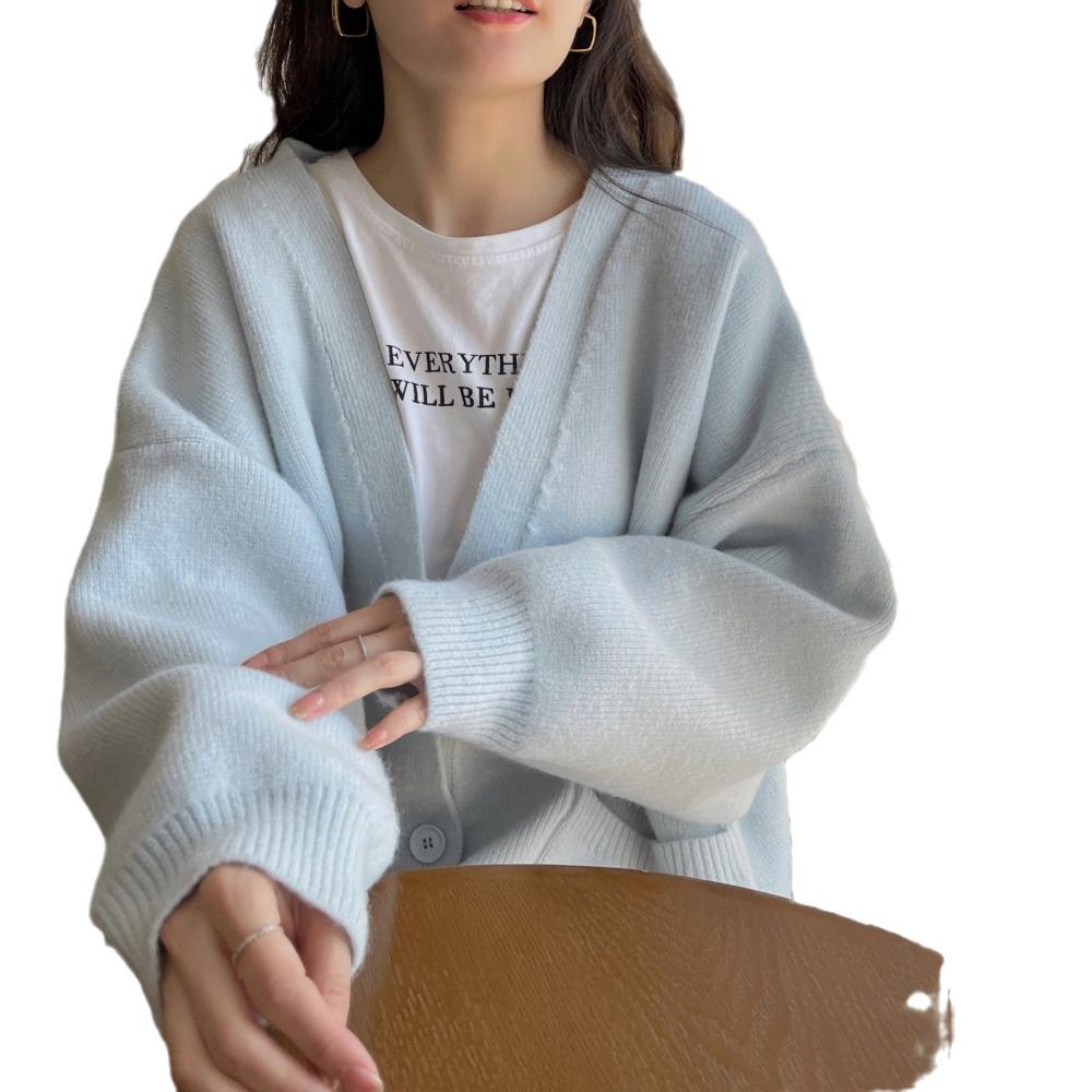 Solid Color Milk Style Autumn and Winter Sweater Cardigan Women's New Lazy Style Loose V-neck Gentle Knitted Coat Top