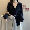 Korean-style V-neck Long-sleeve Shirt for Women, 2026 Spring and Autumn New Model, Versatile for Commuting, Faux Two-piece Top