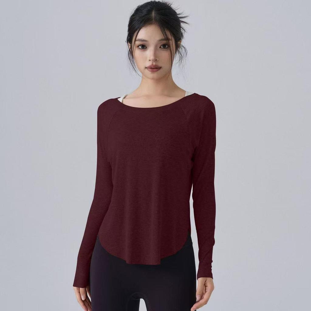 Women's Long Sleeve Ribbed Yoga Top - Autumn/Winter Collection, Slim Fit, Nude Feeling, Perfect for Pilates & Outdoor Sportswear