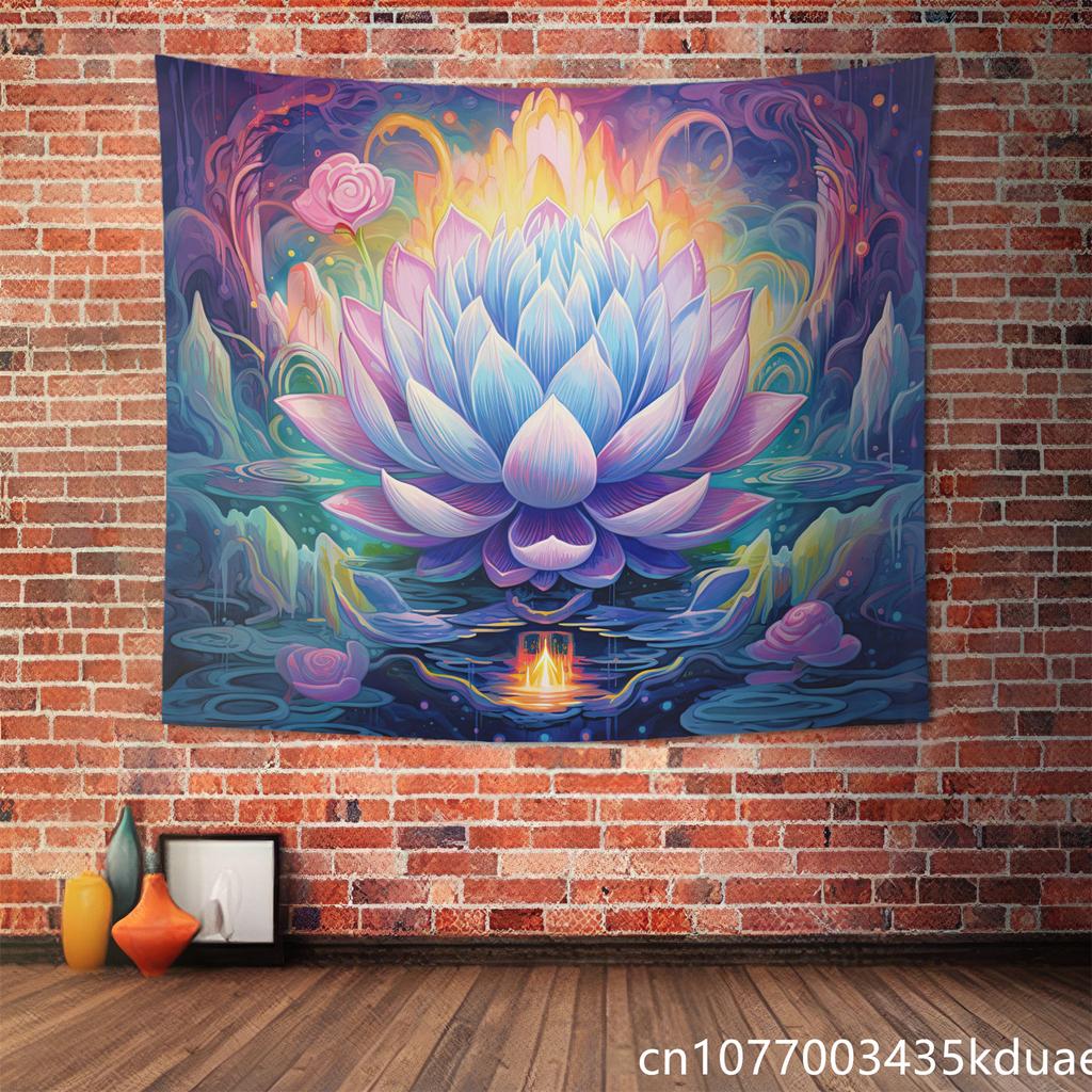 Boho Lotus Flower Wall Tapestry Psychedelic Spiritual Altar Wall Hanging Background Cloth Plant Meditation Room & Studio Decor