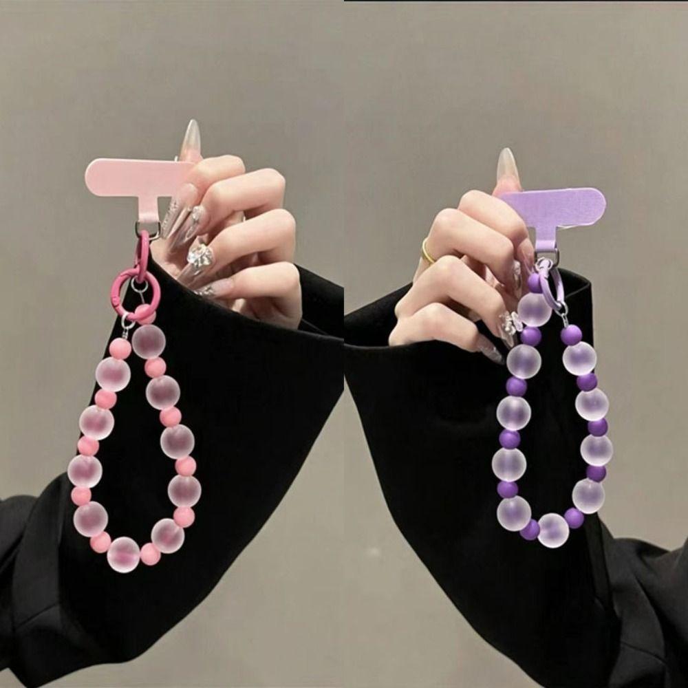 Skin-Textured Matte Beaded Keychain Pendant Anti-lost Mobile Chain Lanyard For Women Girls
