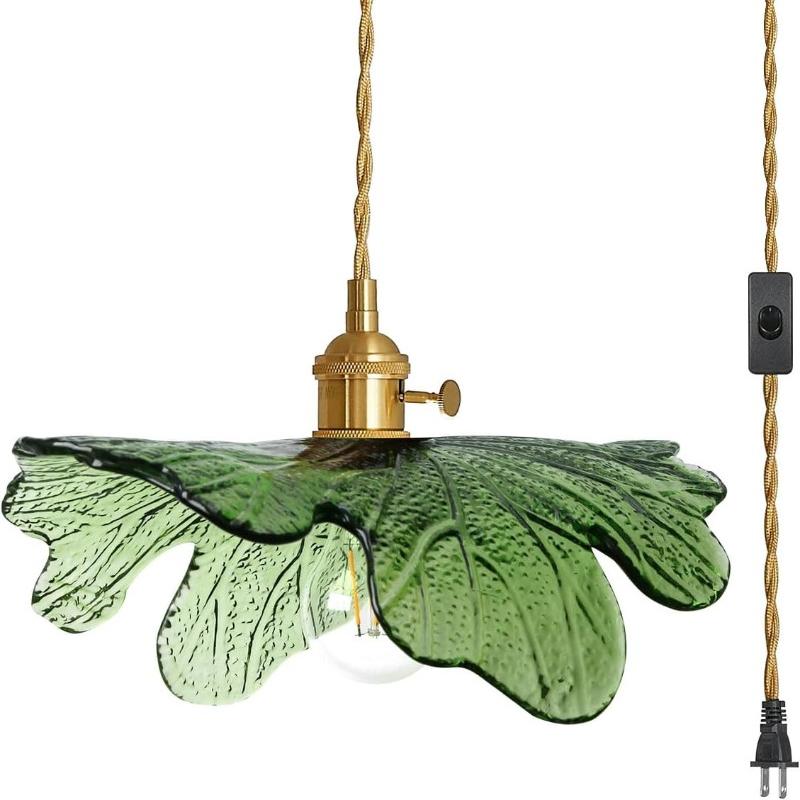 Vintage Hanging Light with Plug In Cord on/Off Switch Brushed Brass Pendant Light Fixtures