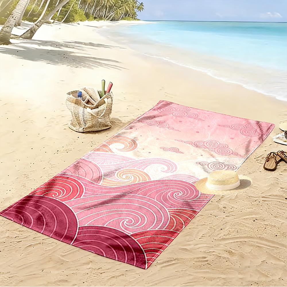 Pink Waves and Cloud Pattern Beach towel quick-drying for travel outdoor sports jogging beach and swimming