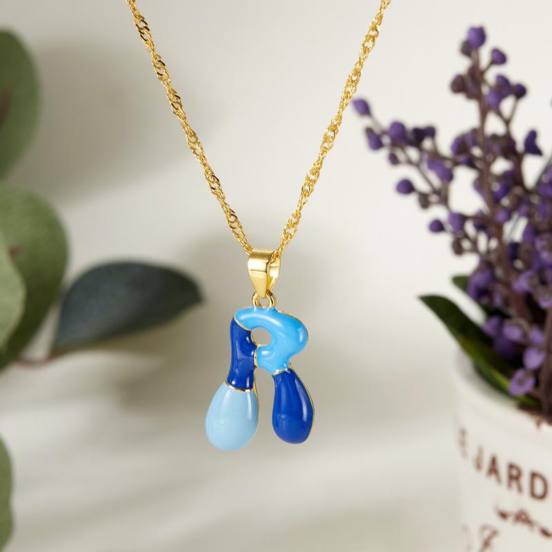 Colorful Bubble Initial Pendant Necklace - 26 Letter Clavicle Chain Jewelry