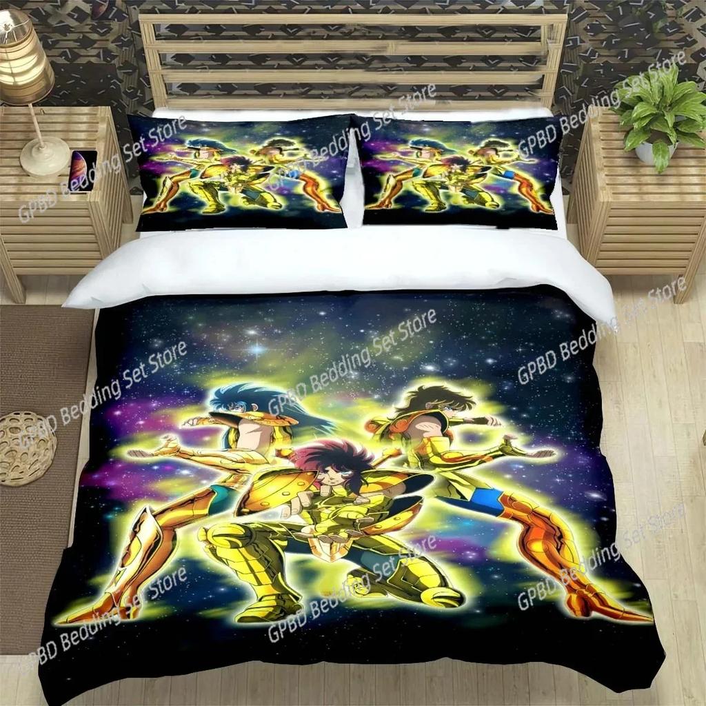 Comforter Saint Seiya 3D Bedding Set Black Comforter King Queen Size Polyester