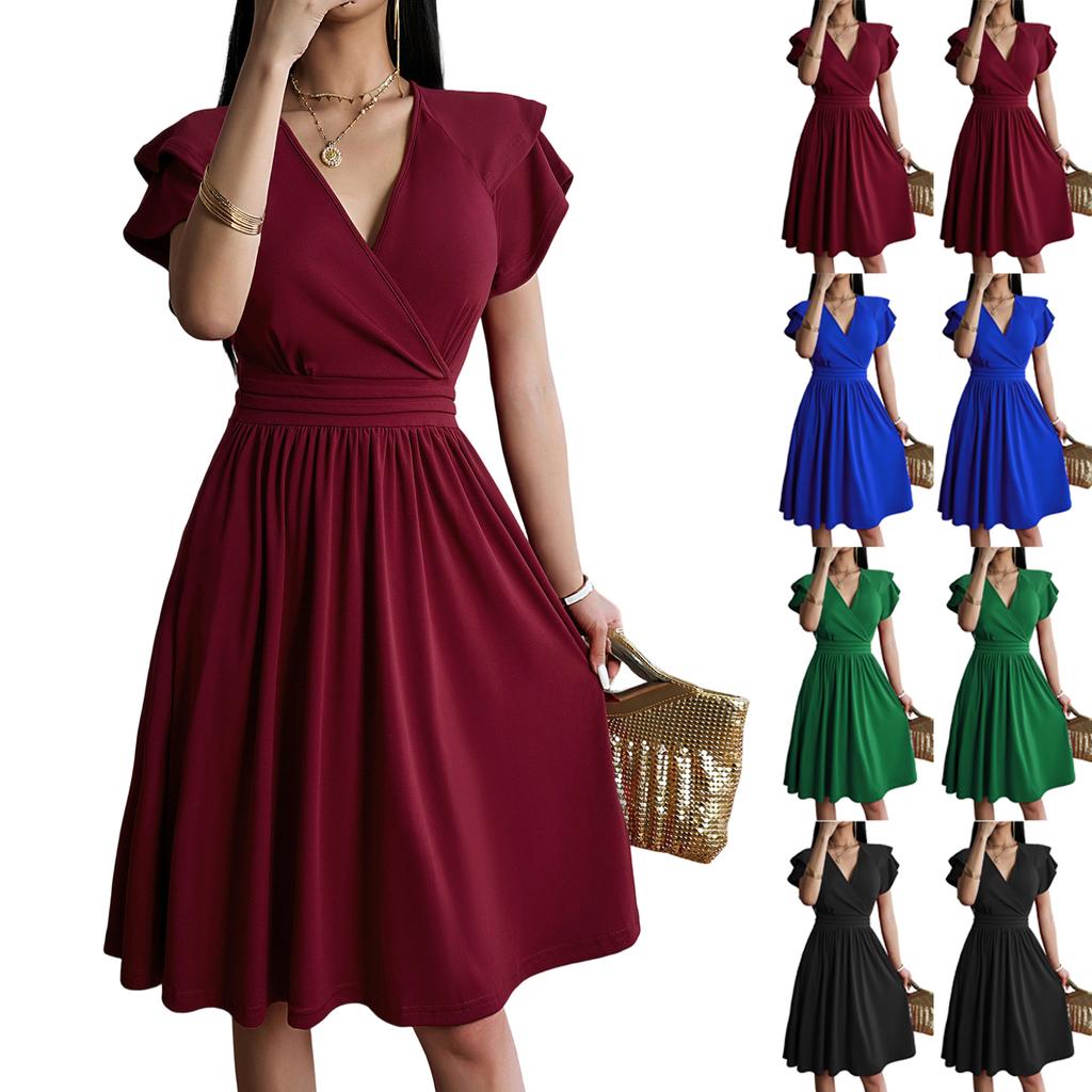 Women's Casual Fashion V-neck Short Sleeve Retro Retro Dress