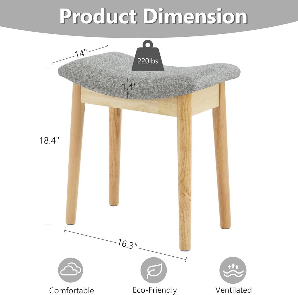 Vanity Stool Vanity Chair Saddle Cushion Ottoman Stool Chair with Solid Wood Legs, Modern Piano Bench Makeup and Foot Stool