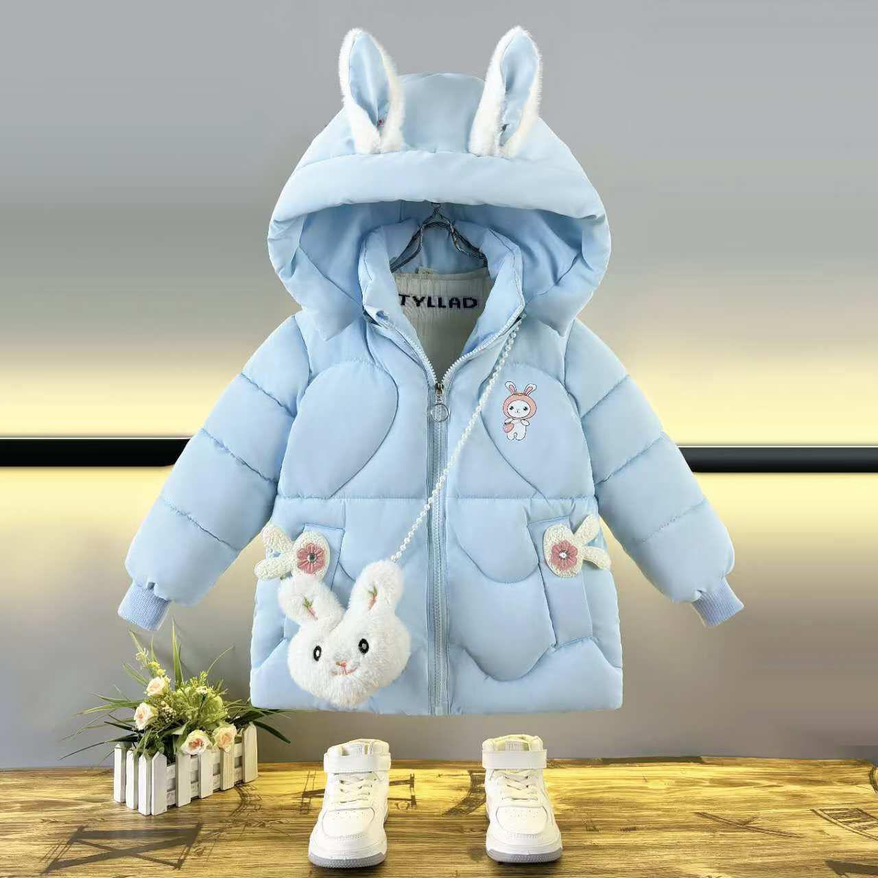 

Girls Cotton-padded Jacket, No-wash, Fleece and Thickened Cotton-padded Jacket, Cute and Warm Coat for Children 90cm