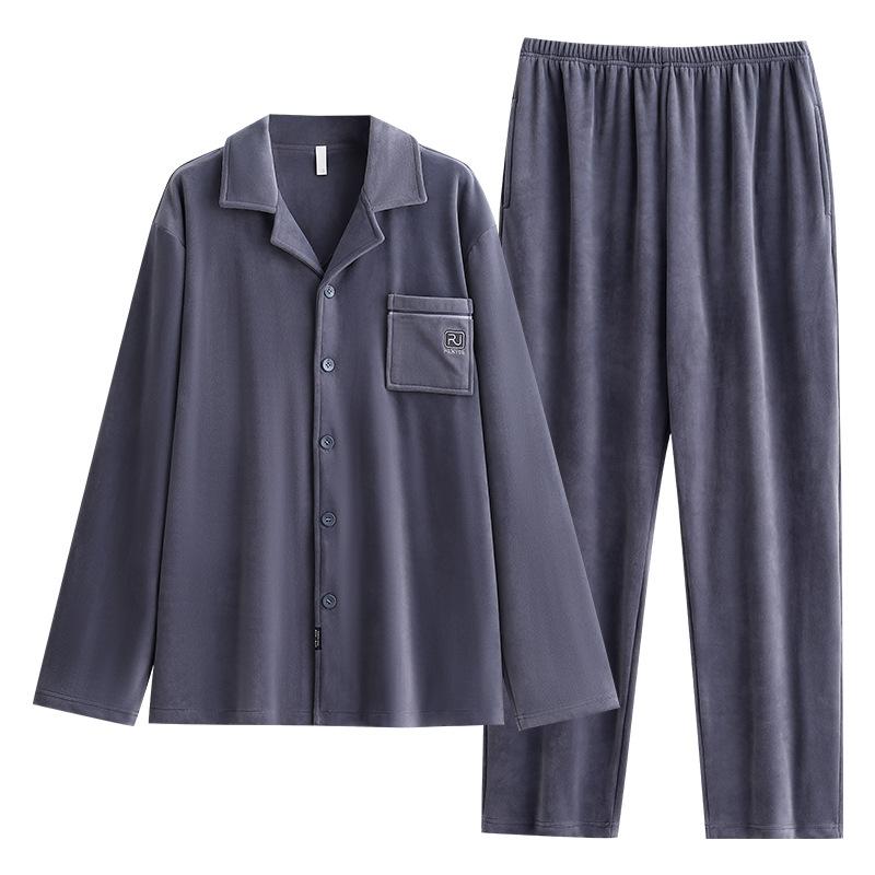 Pajamas Men'S Autumn And Winter Island Fleece Thin Long Sleeve Coral Fleece Homewear Spring And Autumn Men'S Large Size Suit