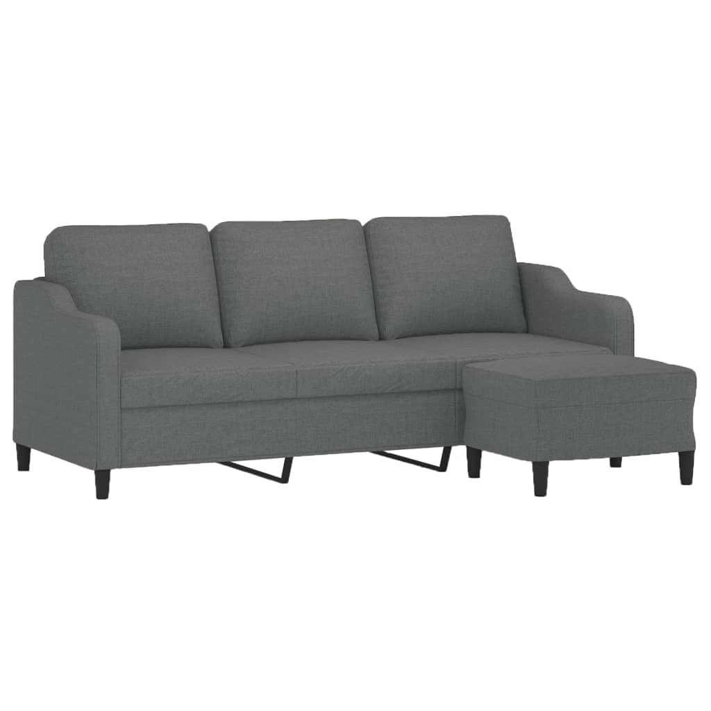 Vidaxl 3-Seater Sofa with Footstool, Dark Grey, 180 Cm, Fabric