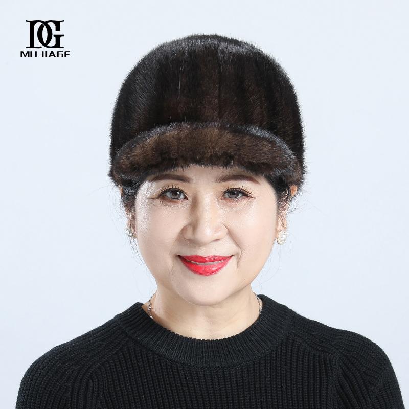 Fur Hat Female Autumn and Winter Warm Mink Fur Mink Leather Hat Winter Middle aged and Elderly Mom Old Lady Duck Tongue Hat