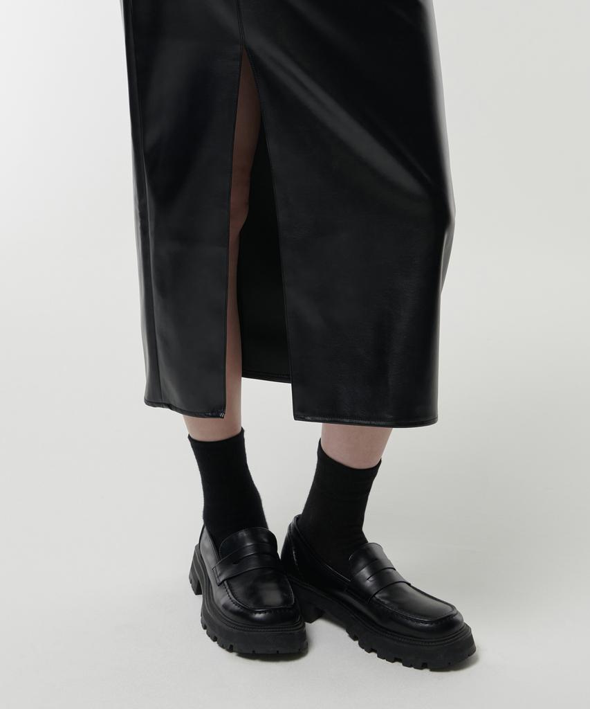 Musinsa Standard Woman Women'S Synthetic Leather Slit Long Skirt [Black]