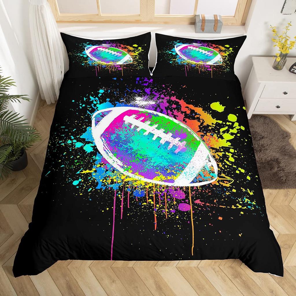 3D American Football King Queen Duvet Cover Ball Sports Bedding Set For Kids Teens Boy Sport Fans 2/3pcs Polyester Quilt Cover