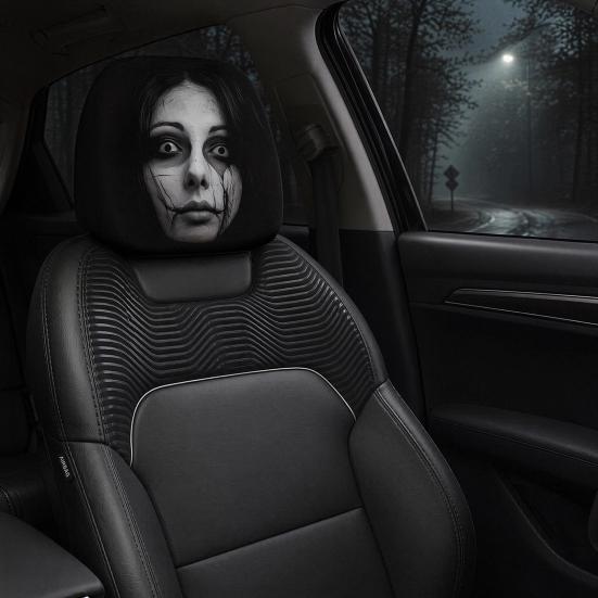 Grappige Cartoon Auto Hoofdsteunhoezen, Universeel Ademend Elastisch Stoel Nekkussen Beschermer, Halloween Spookachtige Auto Interieur Decoratie
