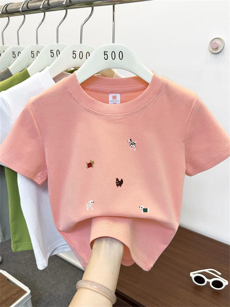Kids Summer Cotton Cartoon T Shirt Loose Round Neck Short Sleeve Casual Top For Boys And Girls