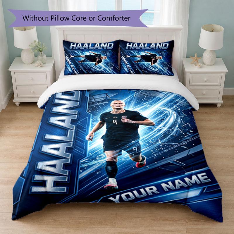 Set Biancheria da Letto Personalizzato con Nome Erling Haaland 1 Copripiumino + 2 Federe Logo Calcio Regalo Personalizzato per Occasioni Speciali Decorazione Camera da Letto
