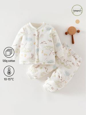 Premium Spring/Autumn Pure Cotton Baby Two-Piece Set: 120g Padded Warm Homewear Jacket