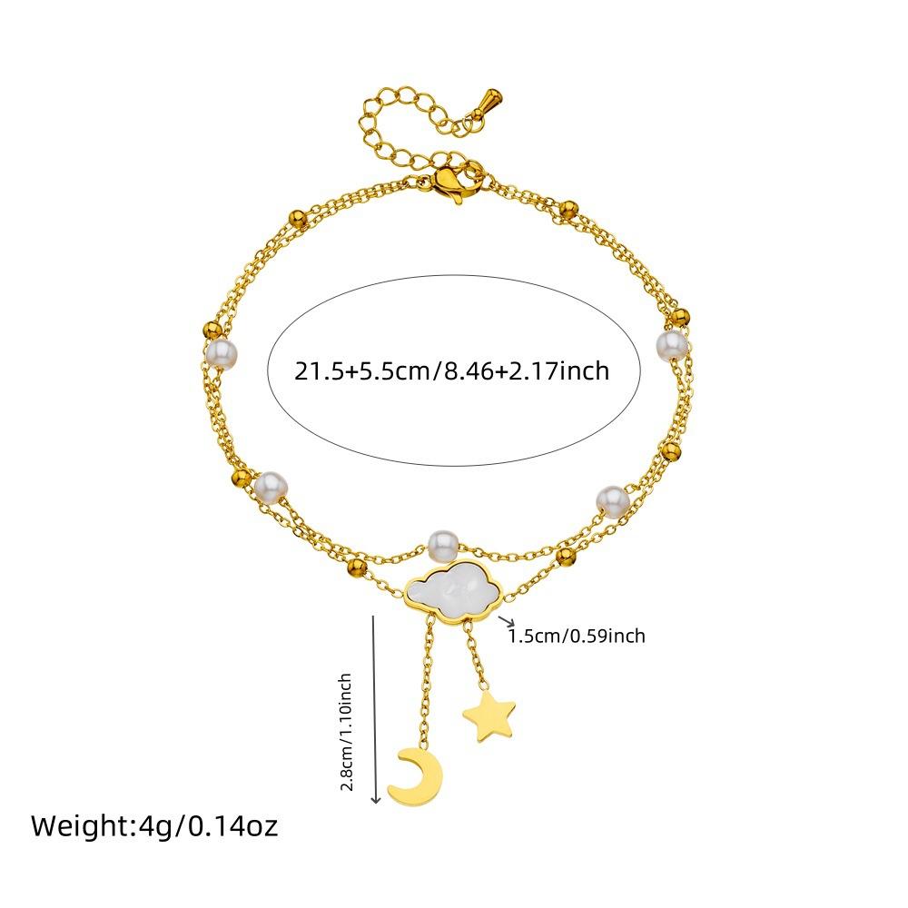 18K Gold Plated Layered Butterfly Shell Pearl Anklet, Dainty Double Chain Foot Bracelet for Women, Beach Jewelry
