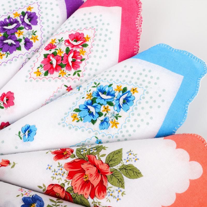 6Pcs/Pack Floral Women Handkerchiefs Cotton Flower Random Color Women Hand Towel 29*29cm