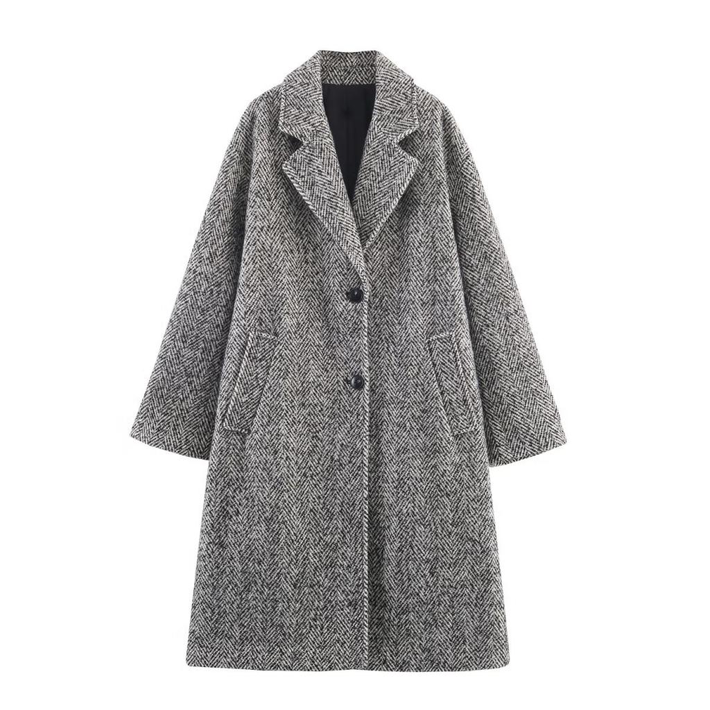 European and American style, French style, women's clothing, fashionable and versatile herringbone twill coat jacket 4968223
