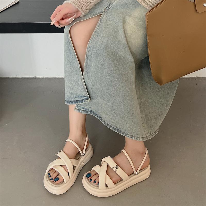Solid Color Sandals Women's Spring New Popular Versatile Thick-soled Non-slip Casual Fairy Wind Beach Sandals Women