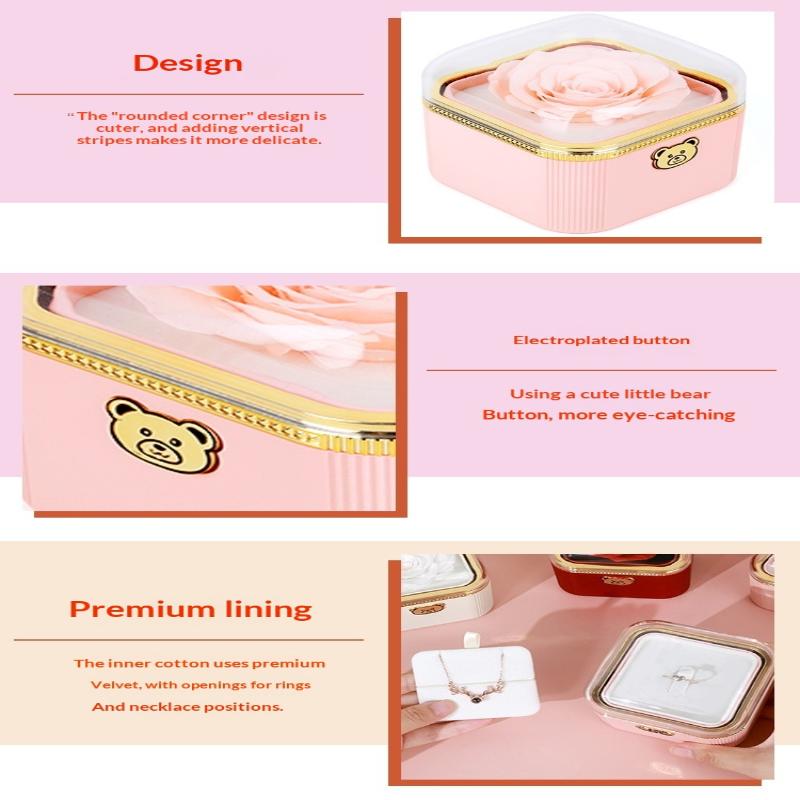 Fashion Cute Flip Necklace Box Romantic Dustproof Rotating Rose Box Automatic Plastic Necklace Storage Case Birthday