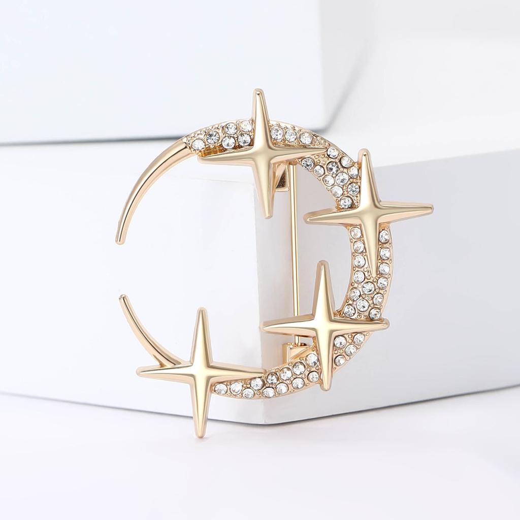 Ramadan Rhinestone Star Brooches for Women Unisex Glossy Moon Pins Office Party Friend New Year Gifts Jewelry Accessories