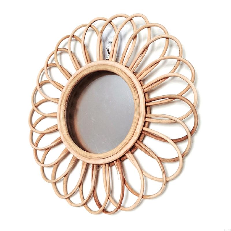 Ratan Innovativ Konstdekoration Rund Sminkspegel Toalett Badrum Väggmonterade Speglar Fotorekvisita