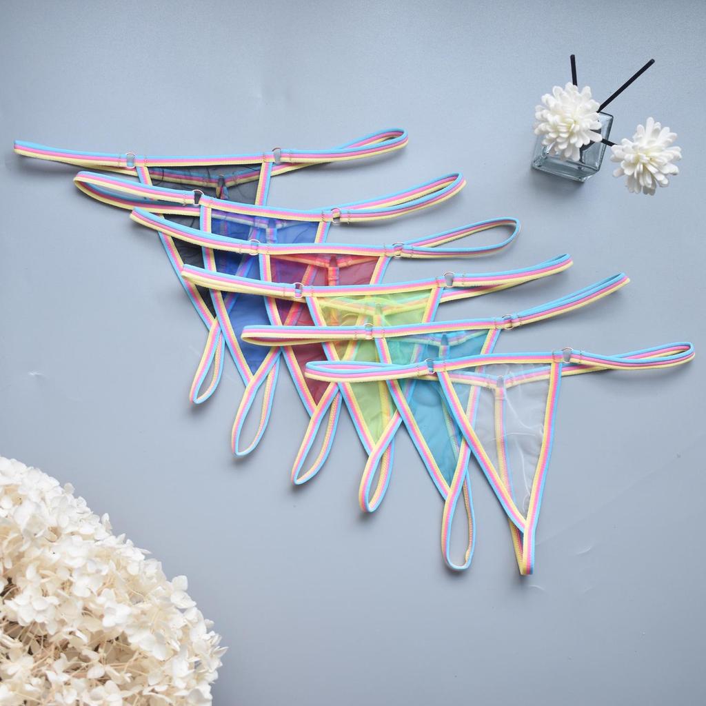 Candy Color Sexy Women's See-Through Thong with Thin Quick-Release Strap for Bedtime Temptation V008