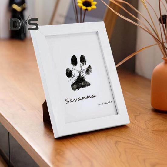 1 sett Pet Paw Printing Kit med fotoramme i tre DIY Hund Katt Potetrykk Inntrykk Valp Kattunge Poteavtrykk Minnesmerke Bilderamme Dekorasjon Kjæledyr elsker